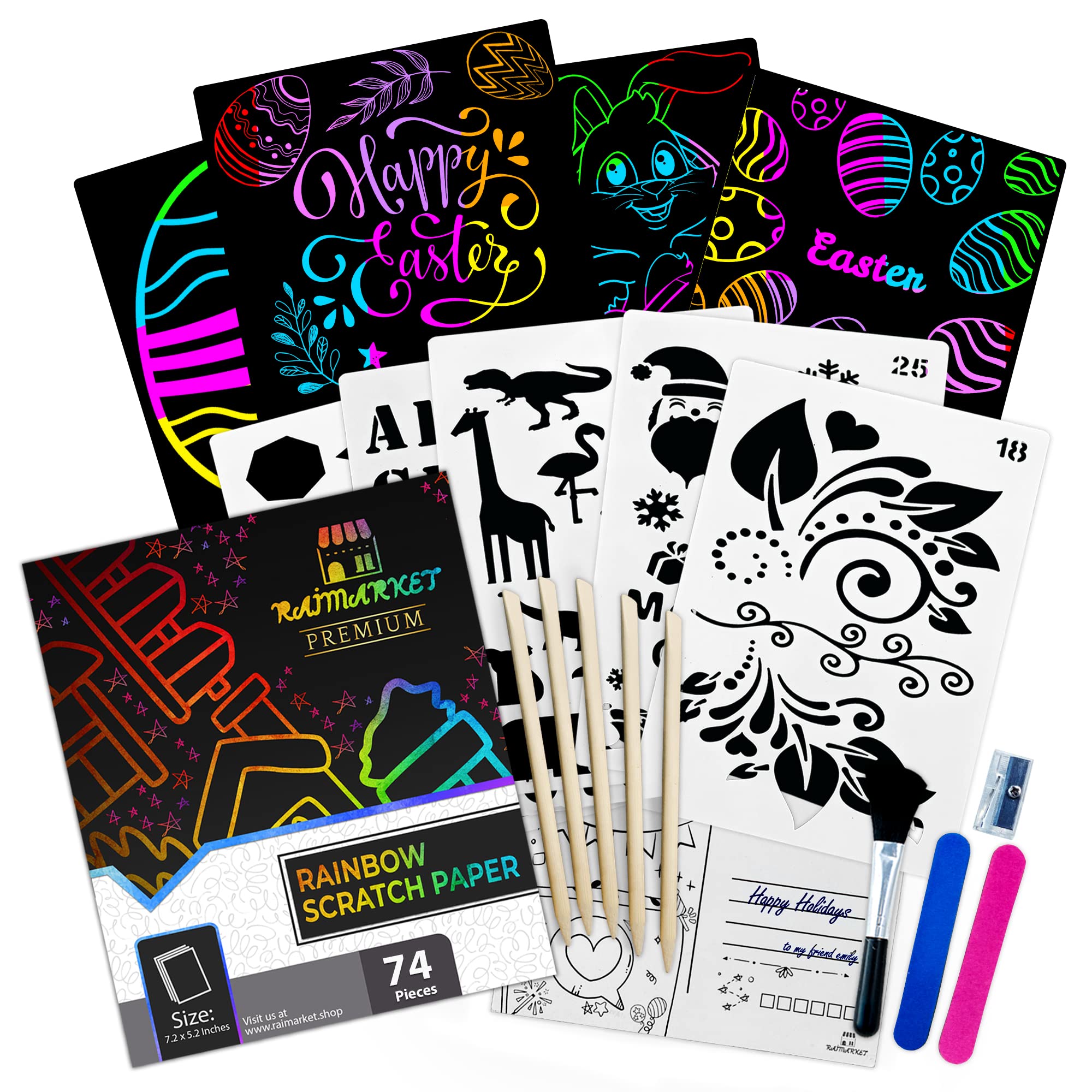 Buy Raimarket Scratch Art for Kids 74 Pcs Rainbow Scratch Paper, Arts
