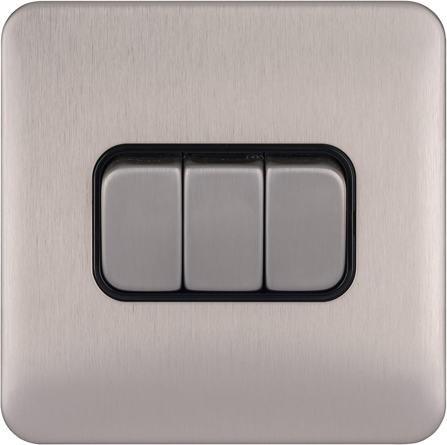 Schneider Electric GGBL1032BSSS Screwless Deco Lisse 10AX 3G 2W Switch BSS, 240 V, Edelstahl/Schwarz, 3 Gangs