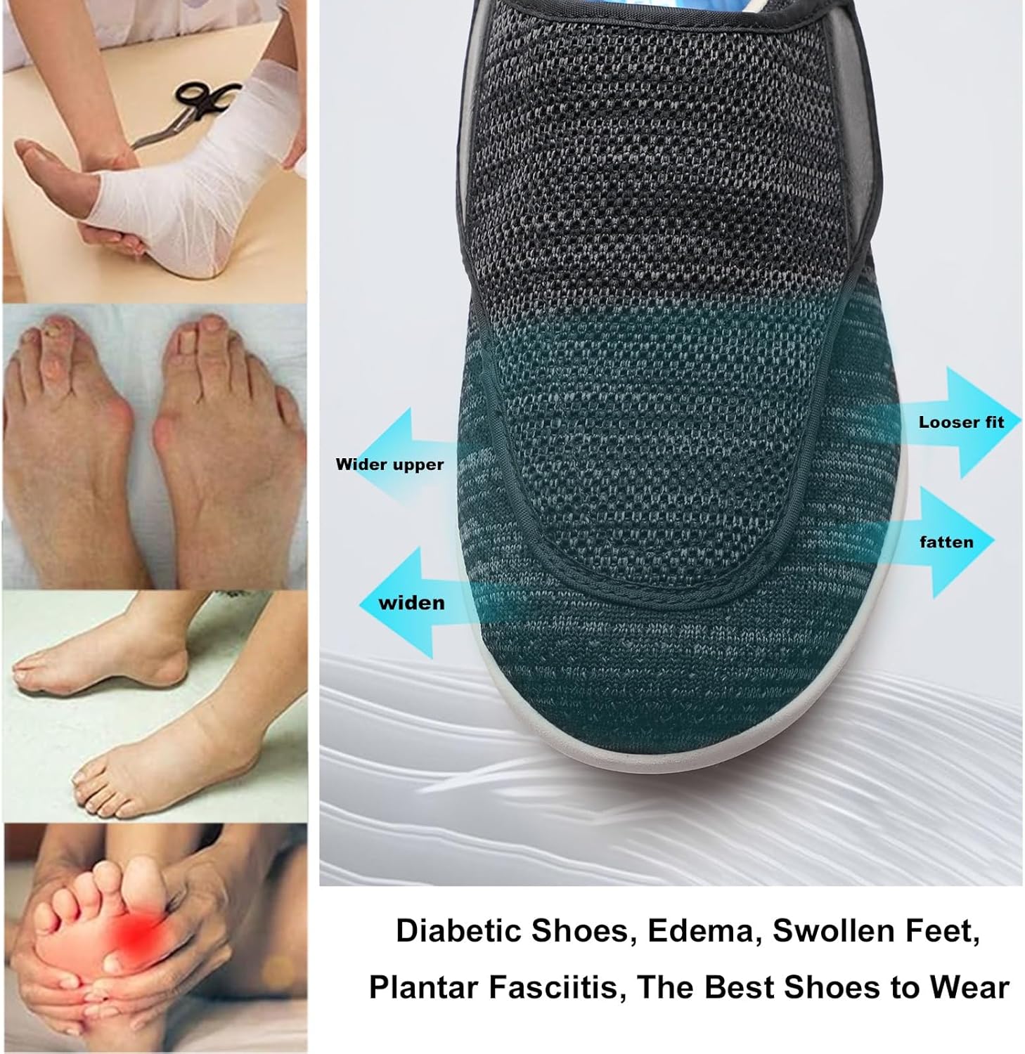 Diabetic Shoes， Extra Wide Suitable for Foot Pain Elderly with Neuropathy