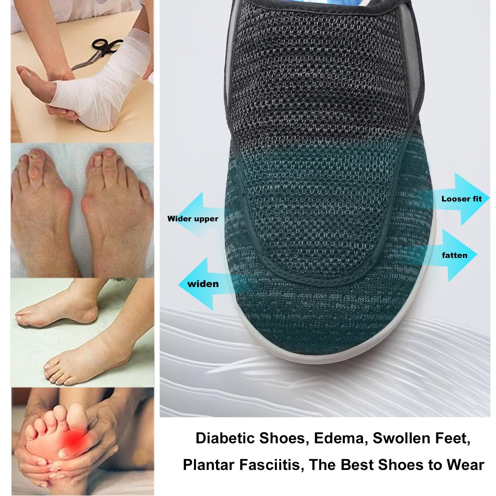 Scarpe Diabetiche, Extra Larghe Adatte per Il Dolore Ai Piedi Anziani con Neuropatia