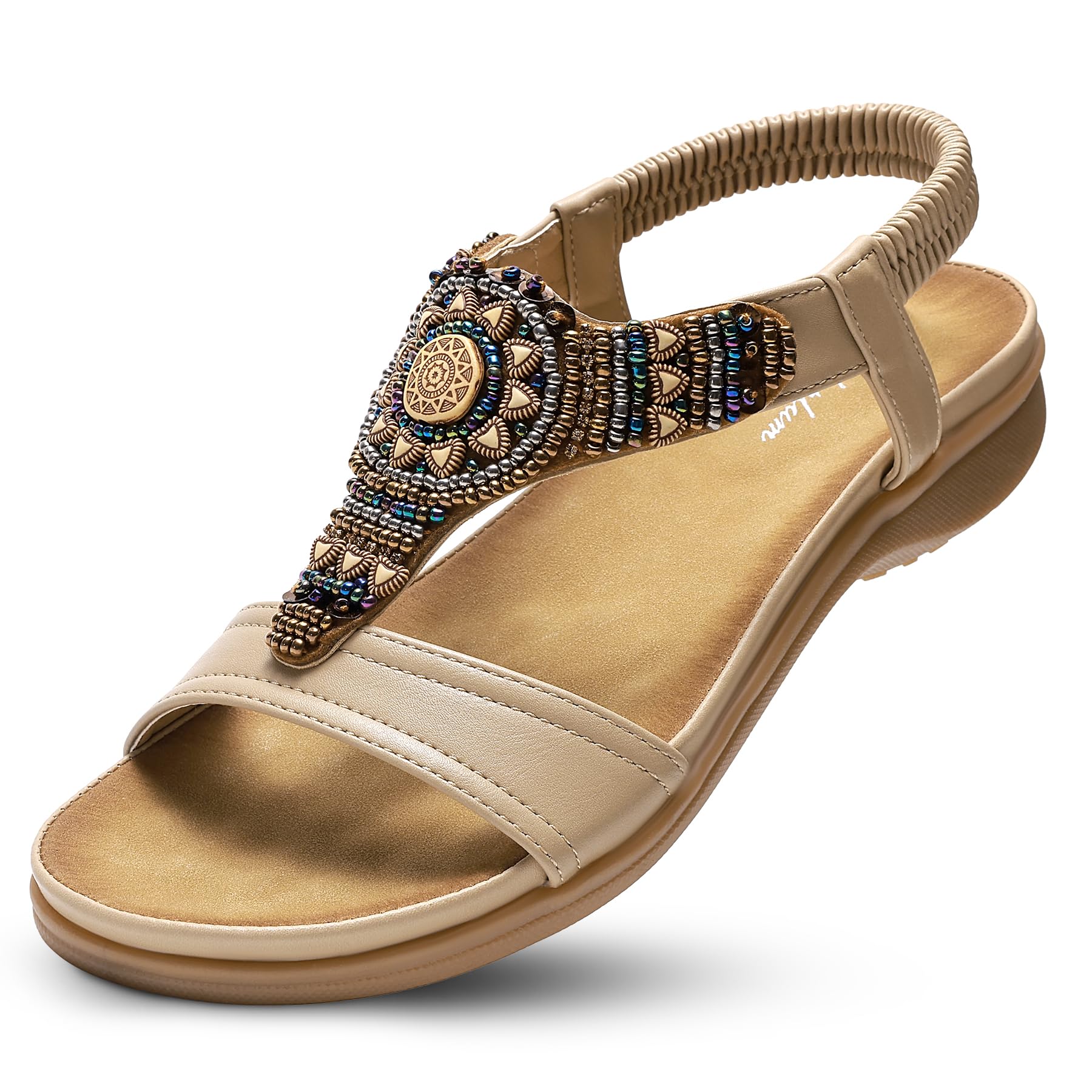 Littleplum Sandalen Damen Sommer Flache Sandalette Bohemia Sandals mit Strass Perlen Freizeit Damen Strand Schuhe Sandalen
