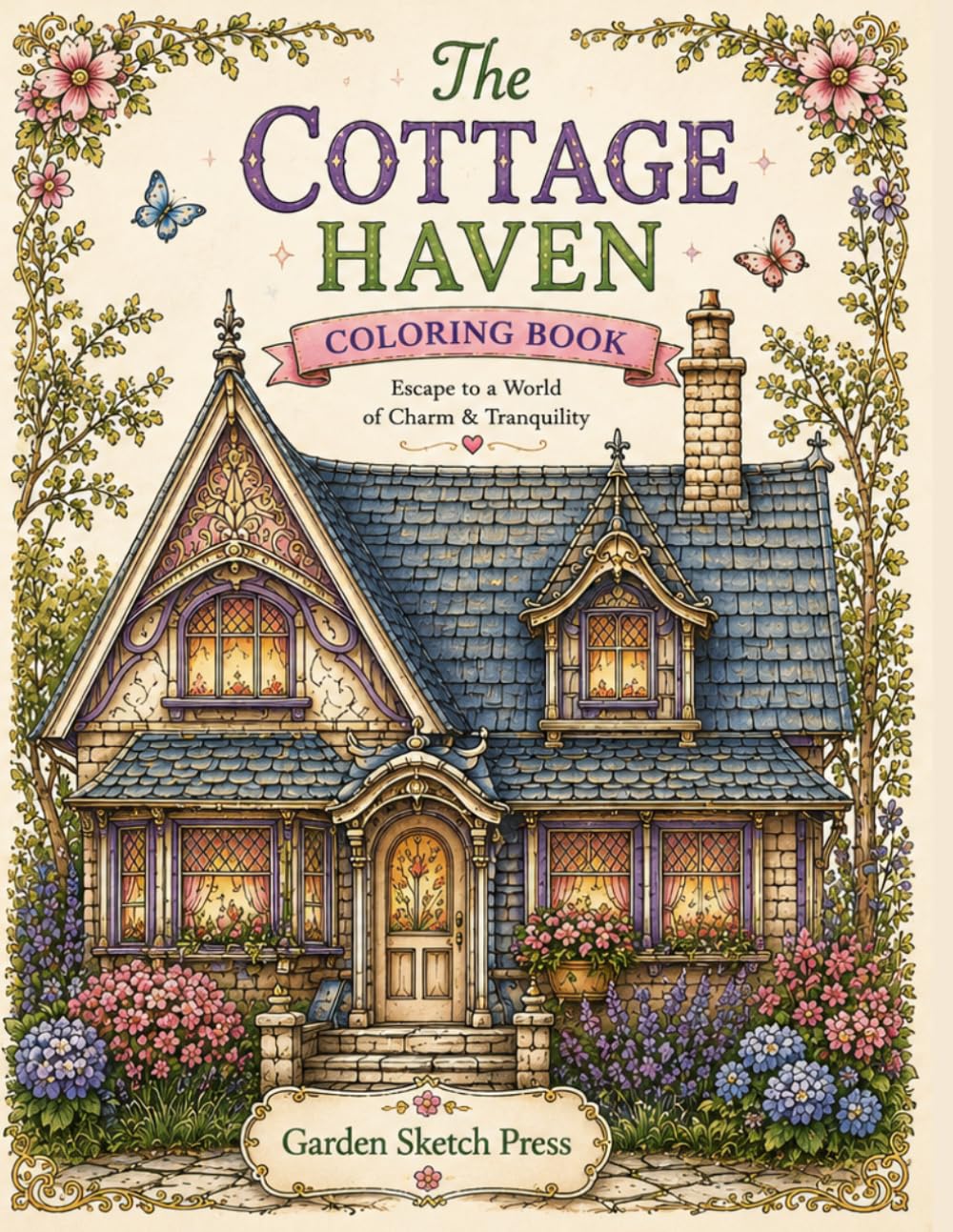 The Cottage Haven Coloring Book: 50 Beautiful Cozy Cottage Designs for Relaxation and Creativity