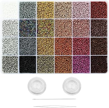 12/0 Glass Seed Beads About 15800pcs 24 Colors 2mm Loose Seed Beads Kit Bracelet Making with 24-Grid Plastic Storage Box for Jewelry Making 24 Colors