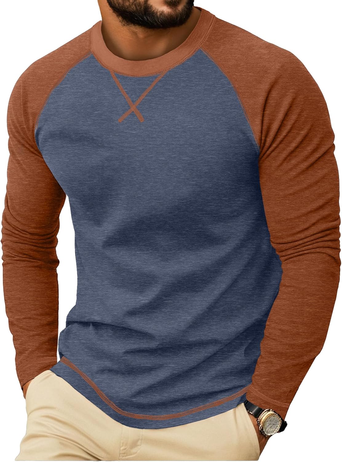 Askdeer Mens T-Shirt Long/Short Sleeve Cotton Shirts Casual Stylish Crewneck Shirts