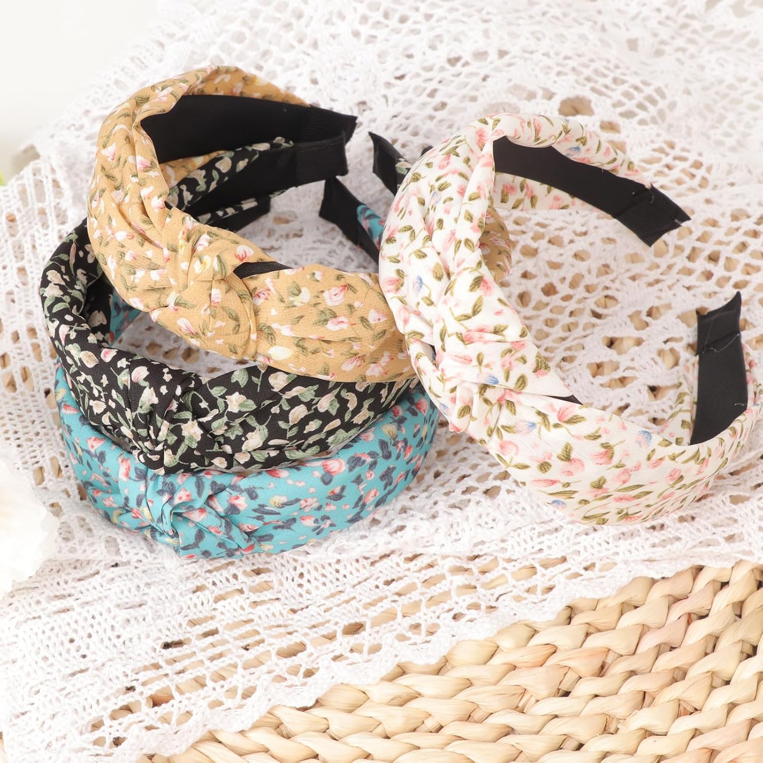 DRESHOW Headbands for Women and Girls Flower Printed Knotted Plastic Head Band Fashion Boho Wide Hairbands Non Slip Hair Accessories 4 Pcs - Image 4