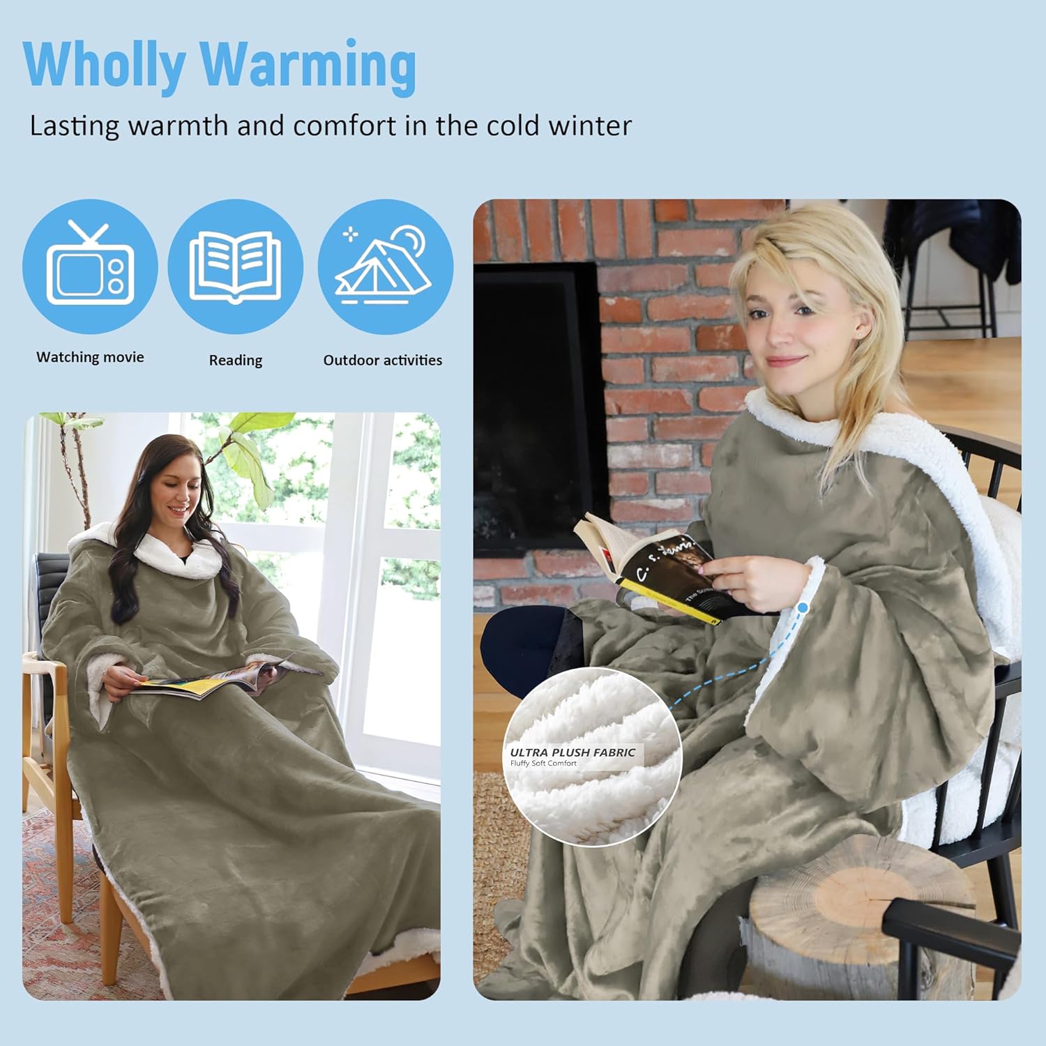 Catalonia Sherpa Wearable Blanket with Sleeves Arms - Image 3