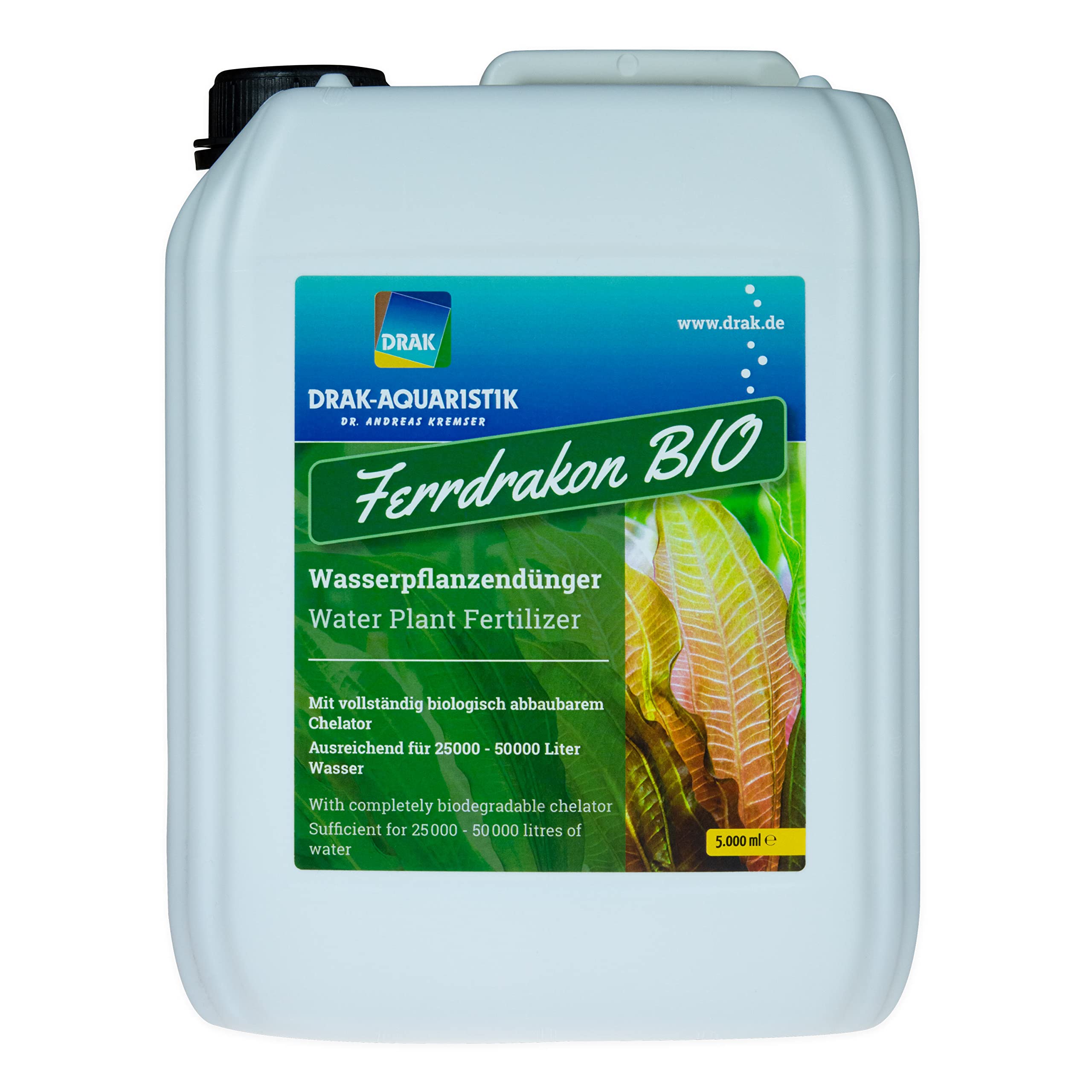 Ferrdrakon Bio Aquarium Dünger Flüssigdünger ohne Nitrat & Phosphat für kräftiges Pflanzenwachstum I Düngemittel umweltfreundlich I Eisendünger 5,0 L I Pflanzendünger für Aquarien & Wasserpflanzen