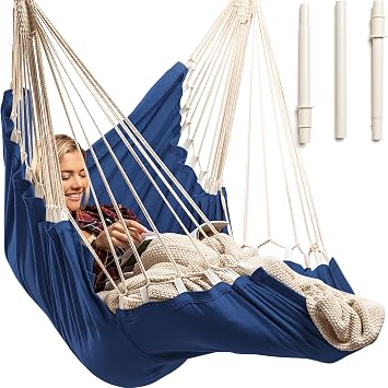 Hanging Hammock Chair Swing Hanging Chair Outdoor & Indoor - Hammock Swing Chair Quick & Easy Setup with Hardware Kit Durable & Spacious Full Body Support Holds 440 Lbs