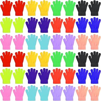 Neer 24 Pairs Kids Winter Gloves Colorful Knit Gloves Bulk