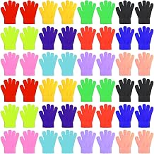 Neer 24 Pairs Kid's Gloves Winter Warm Stretchy Knitted Gloves Bulk Winter Finger Mittens for Boys Girls 7-12 Years