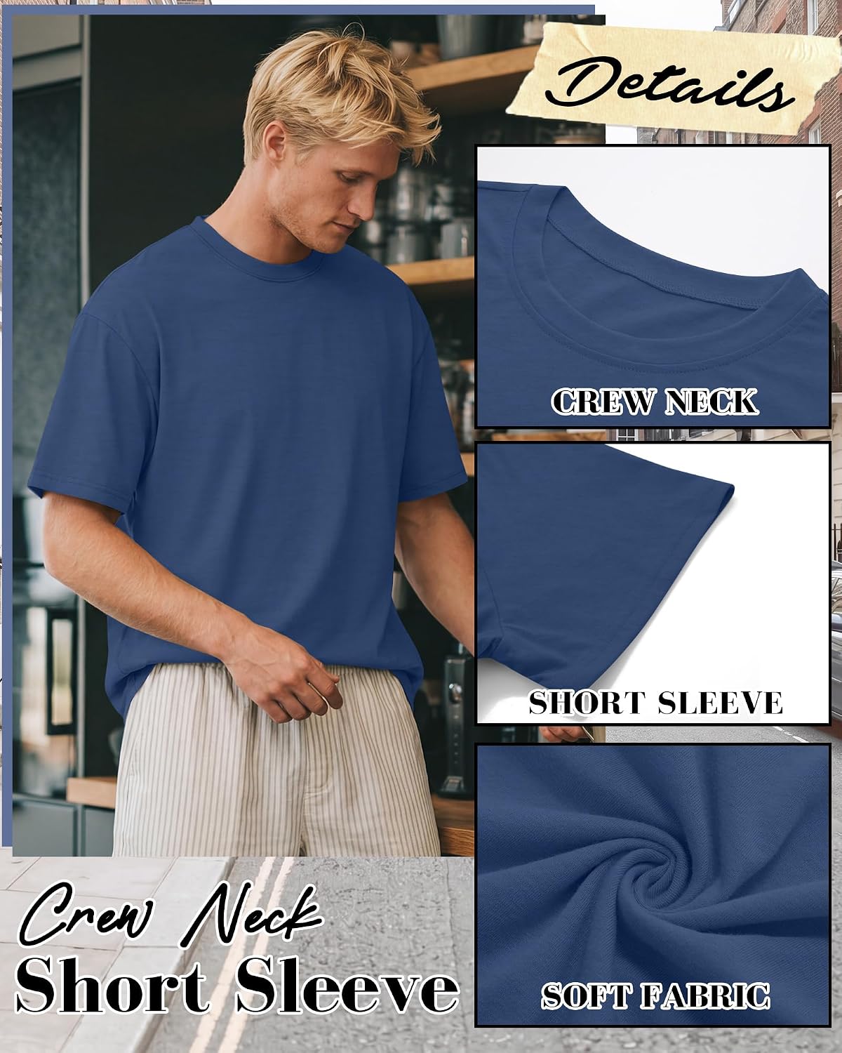 Evervibe 5 Pack Men Big and Tall T-Shirts | Short Sleeve Crew Neck Shirts Bulk, Multipack Casual Basic Tops, Lightweight Daily Summer Clothing for Work, Travel, L-7XL