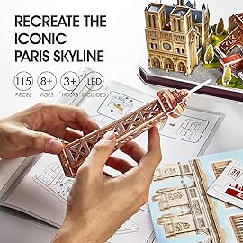 CubicFun 3D Puzzles for Kids Ages 8-10 LED Paris Cityline, Toys Arts for 8-12 STEM Projects for Kids for Teens Home Decor