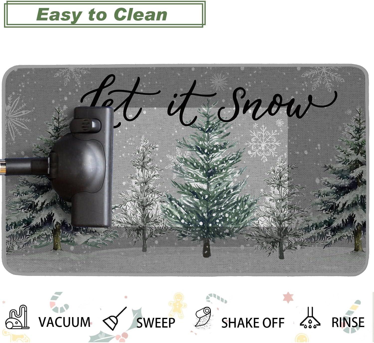 Baccessor Christmas Winter Kitchen Rugs Set of 3, Snowy Pine Tree Deer Cardinal Snowflakes Kitchen Mats Washable Non Slip Rubber Backing Xmas Farmhouse Home Floor Holiday Indoor Laundry Decor