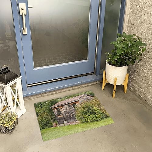 Miniatura 4 de Lunarable Tapete rural, rústico y encantador, granero de madera en el campo, cobertizo de jardín, paisaje de madera, tapete decorativo de poliéster