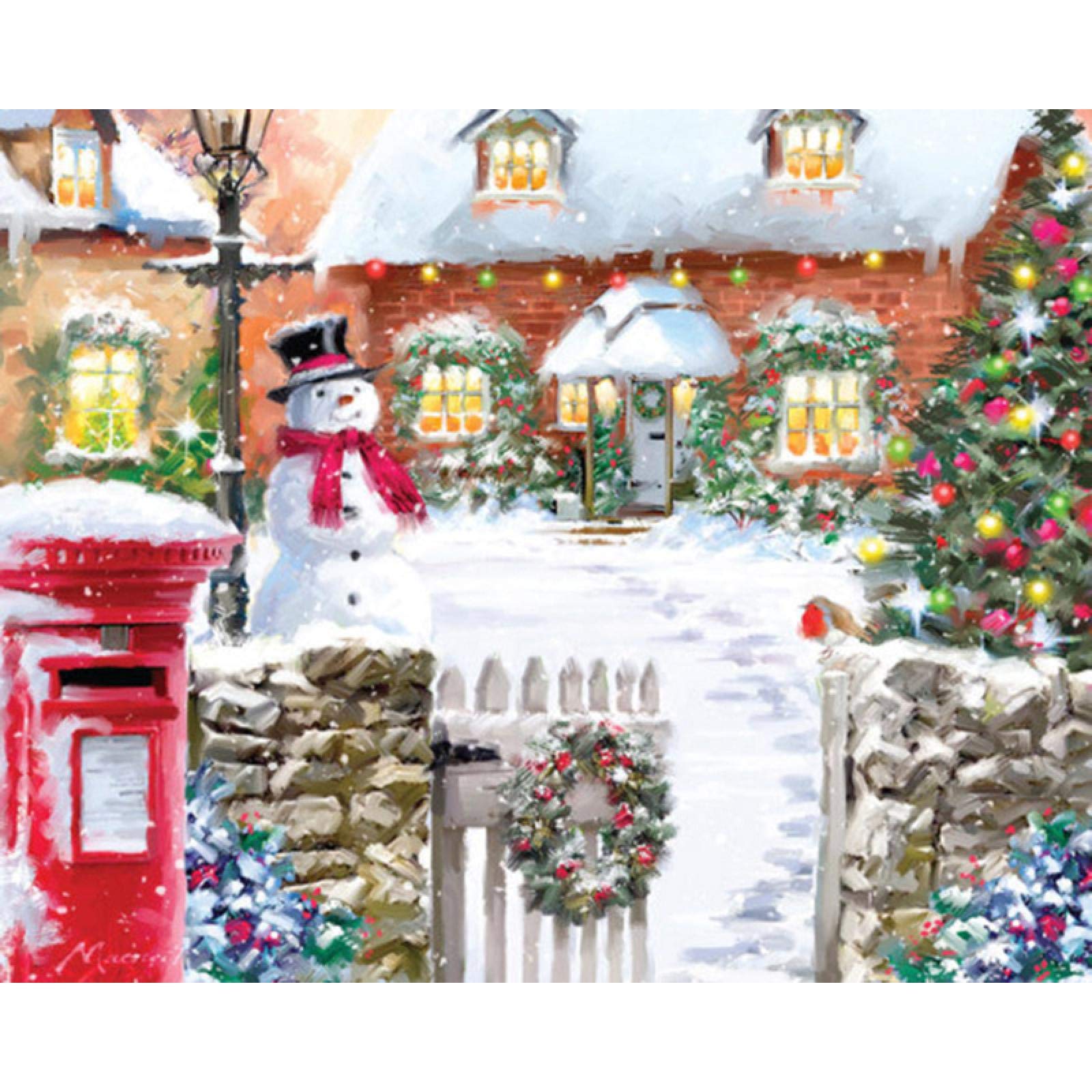 Bałwan na podwórku Diamentowa haftowana dekoracja ścienna Kwadratowy diamentowy obraz kryształowej mozaiki obraz ze strasu-30x40cm