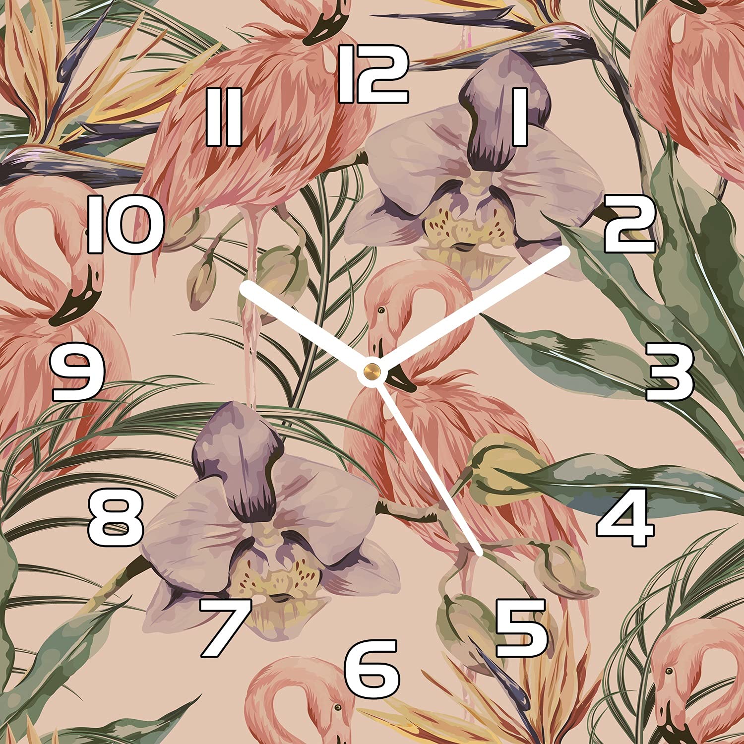 Horloge en verre de sécurité Coloray motif Flamingo Forest décoration haut de gamme