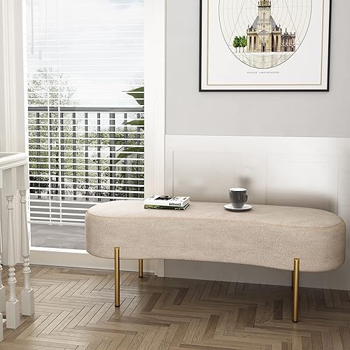 Miniatura 8 de ALISH Banco tapizado moderno otomano, banco de cama, banco de entrada con patas doradas para sala de estar, dormitorio, color blanco