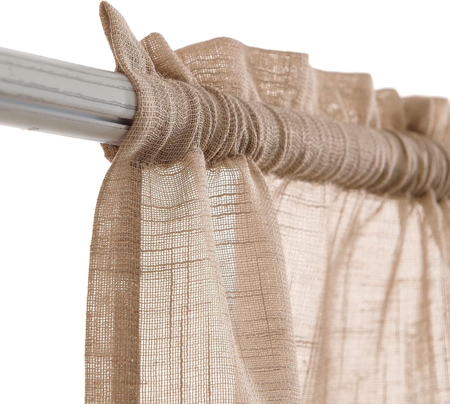 TOPICK Taupe Net Curtains 16 Inch Drop Small Cafe Curtains Short Sheer Voile Curtain Valance for Kitchen Sink Bedroom Bathroom Cupboard Rod Pocket 1 Panel - Image 4