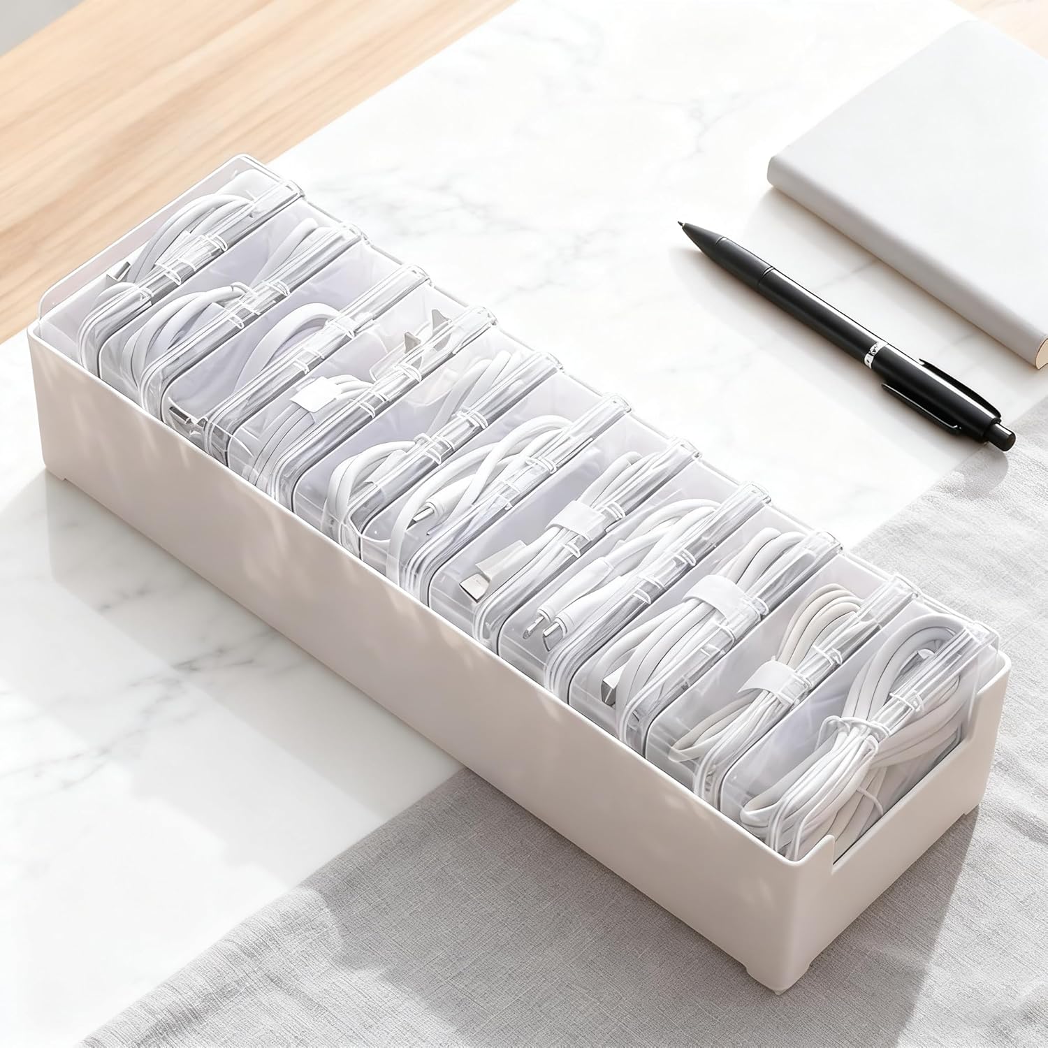 11 Box Cable Organizer Storage Box, Desktop Cable Management with Switch, Power Cord Organizer for Office,Home,Desk Accessories Storage Stationery Supplies and Accessories（Clear） (11 Box)