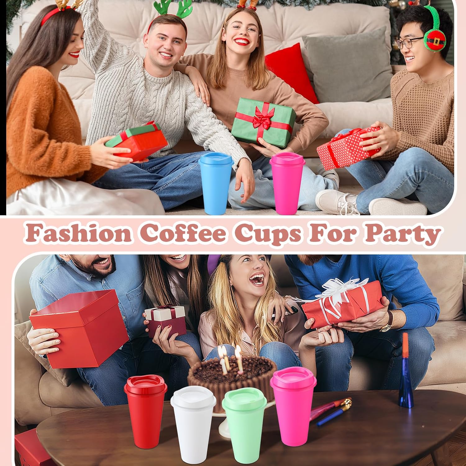 Honeydak 45 Pack 22 oz Reusable Coffee Cups with Lids Portable Tea Cups Reusable Coffee Mugs Tumblers Bulk Plastic Tumblers Travel Drinks Mugs for Hot and Cold Drinks(Light Colors)