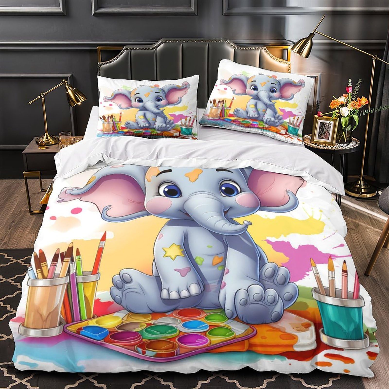 Housse de couette éléphant fermeture éclair pour un lit vite refait