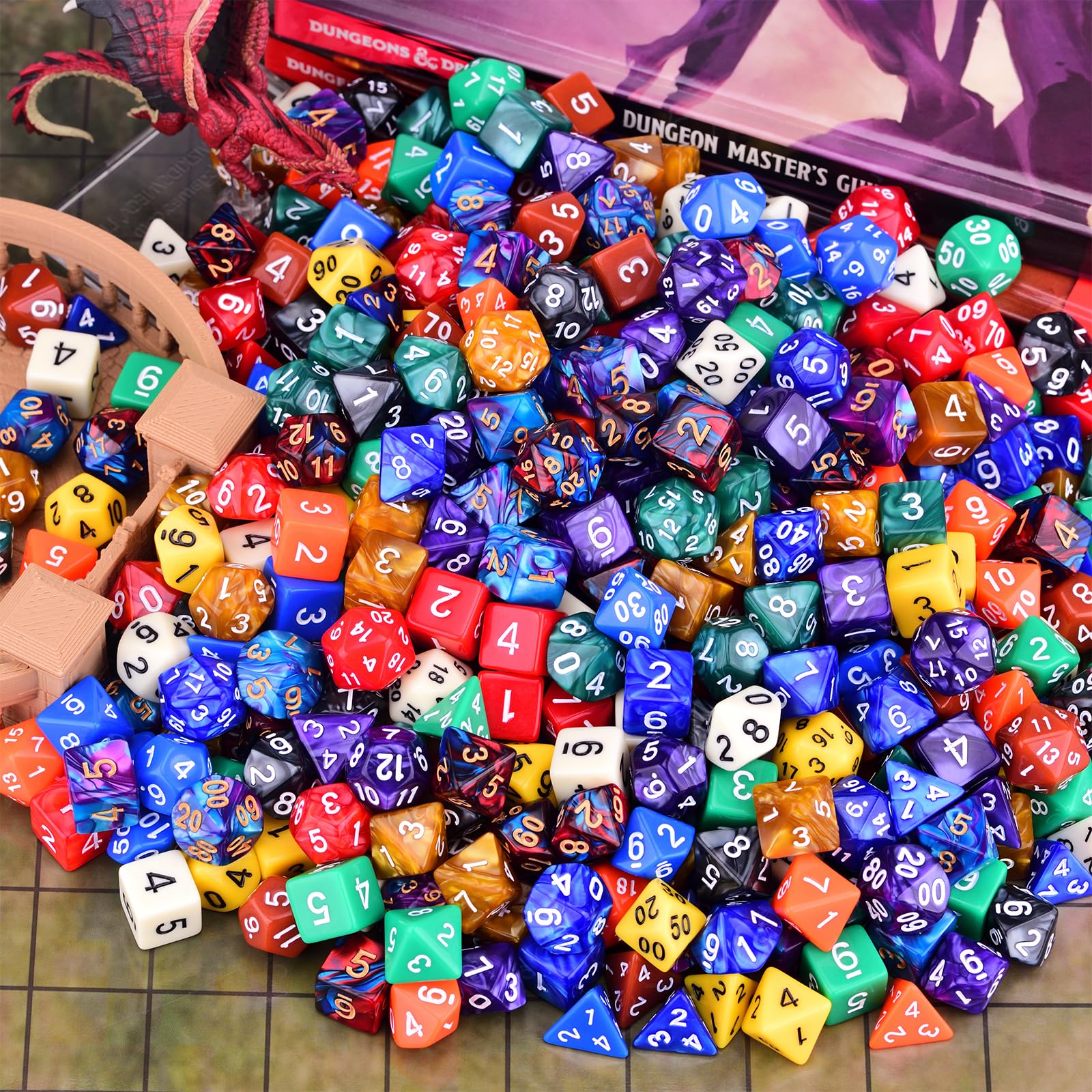 Juego de dados RPG extendidos de 15 x 31 pulgadas, dados poliédricos (465 piezas) para juegos de rol de mesa DND (15 colores, clásico)