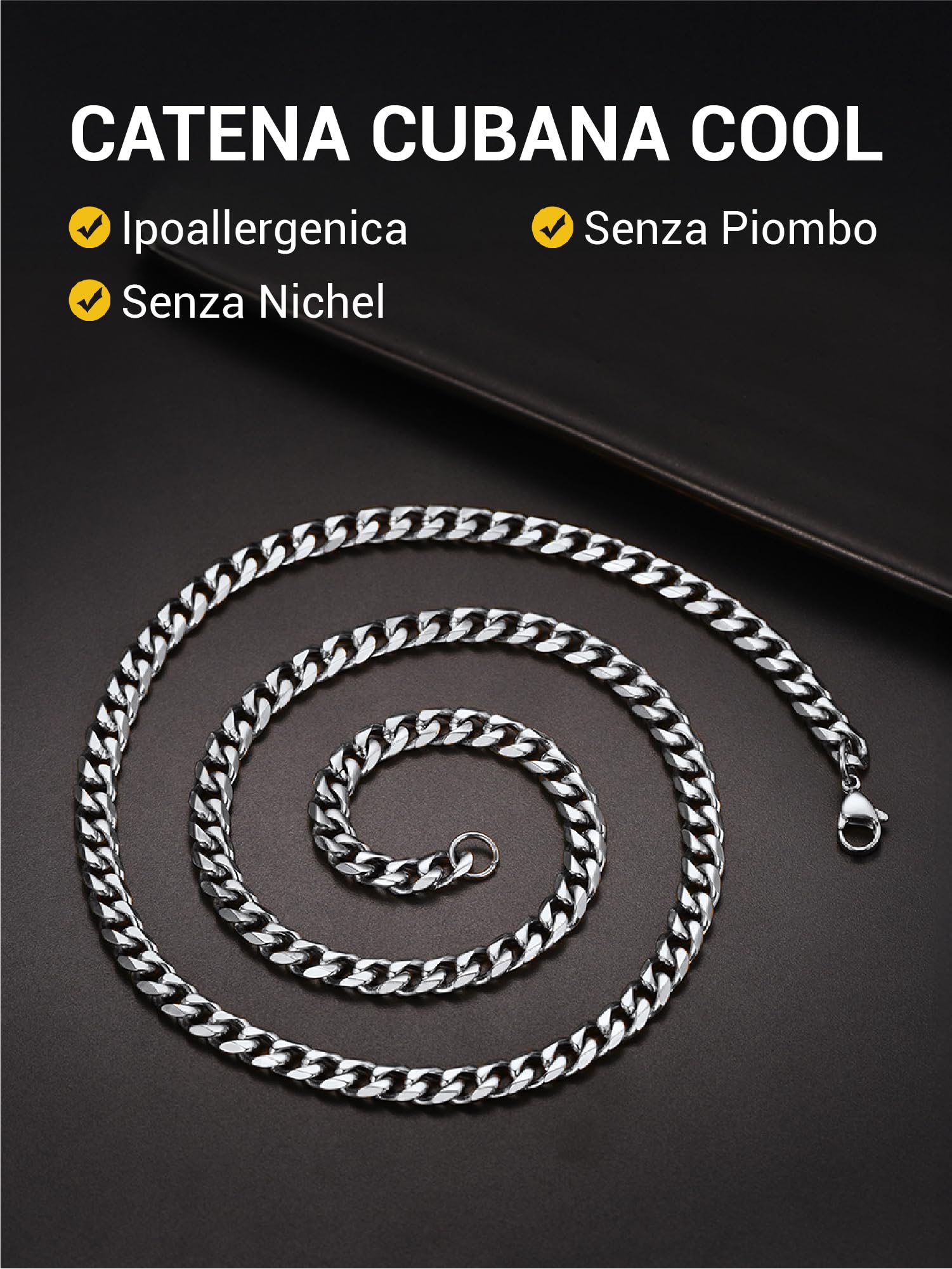 PROSTEEL Collana Uomo Donna a Catena Barbazzale Cubana Hip Hop Sottile Grande Robusta Grossa, Larga 3 6 9 12 mm, Lunghezze 35-75 cm, Acciaio INOX/Placcato Oro, Argento Oro Nero (con Confezione)