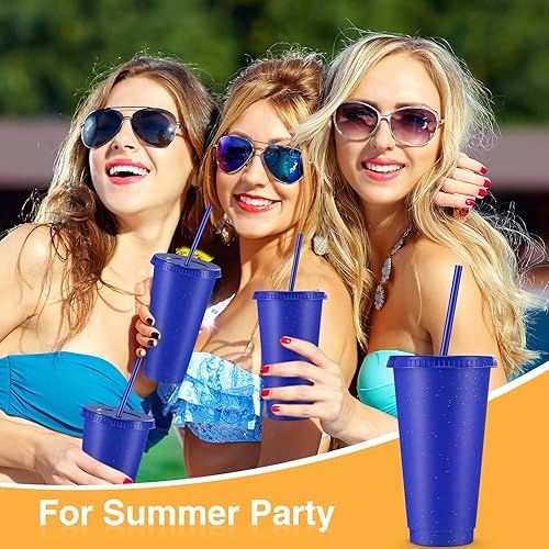 Miniatura 5 de Amyhill 12 vasos reutilizables con purpurina con tapas y pajillas, vaso de plástico de 24 onzas, taza de viaje para café helado, taza de viaje para