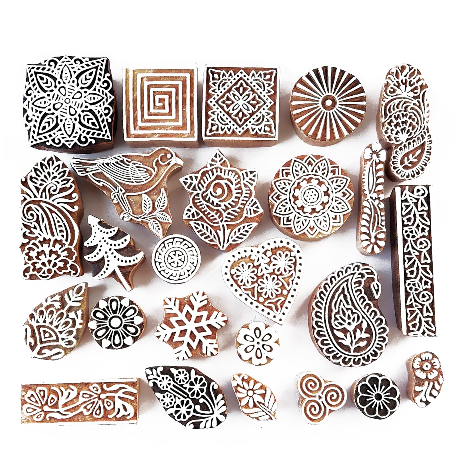 Royal Kraft Assorted Wooden Block Printing Stamps (Set of 25) Bulk01_25A, 25 pcs