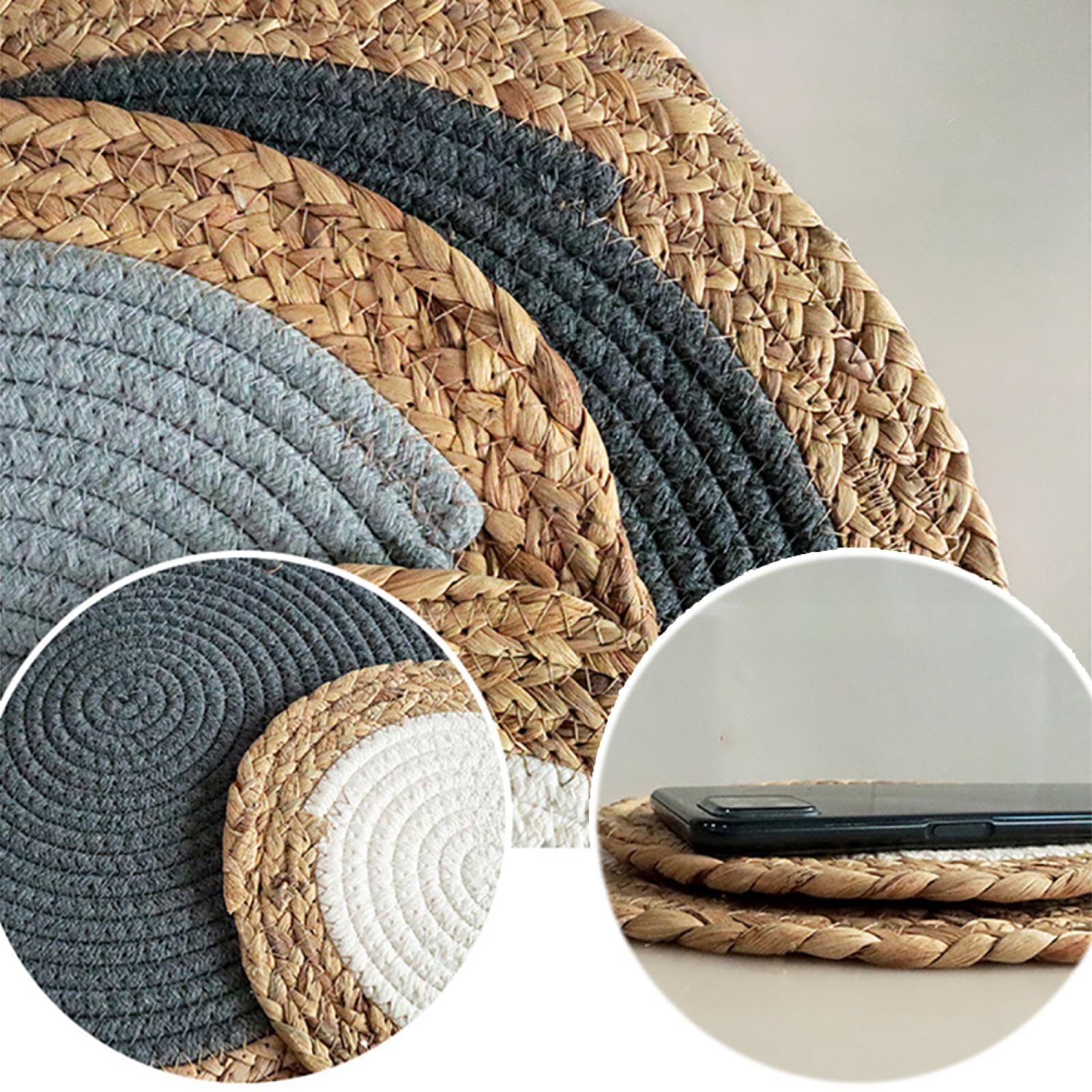 Tovagliette All'americana Intrecciate Per Decor Da Scrivania|Tovagliette Durevoli In Stile Rustico Rotonde,Grigio Scuro,20 Cm (7,8 Pollici) - 8 Pezzi