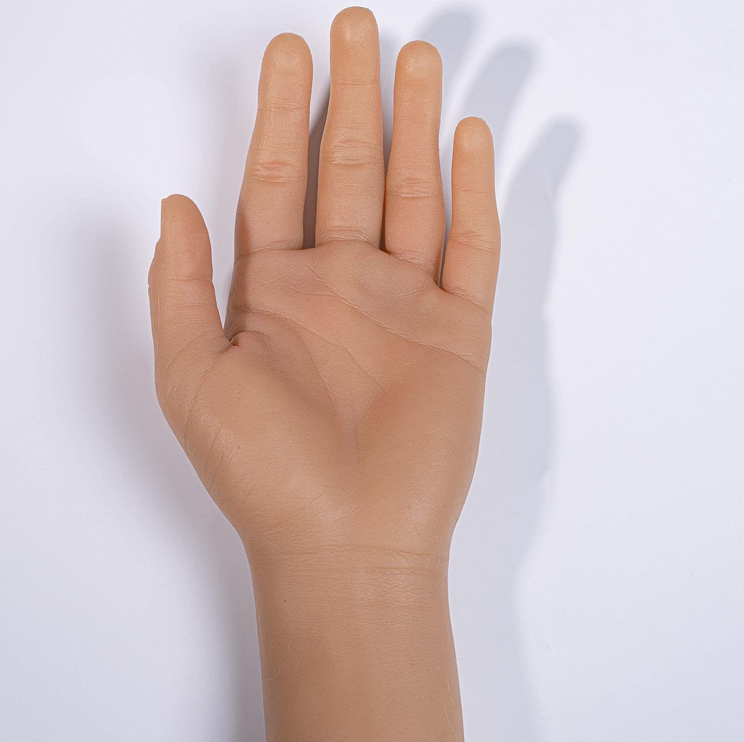 ZHY Realistic Silicone Male Hand Life Size Male Model Hand for Showing Jewelry Nail Art Practice Halloween Costume Prosthetics with Acrylic Nails (Wheat, A Pair Hand-with Skeleton)