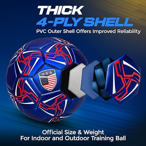 Miniatura 3 de Western Star Soccer Ball USA - Official Match Grade Soccer Balls - Youth & Adult - Attractive and Durable Design - Performance Azul