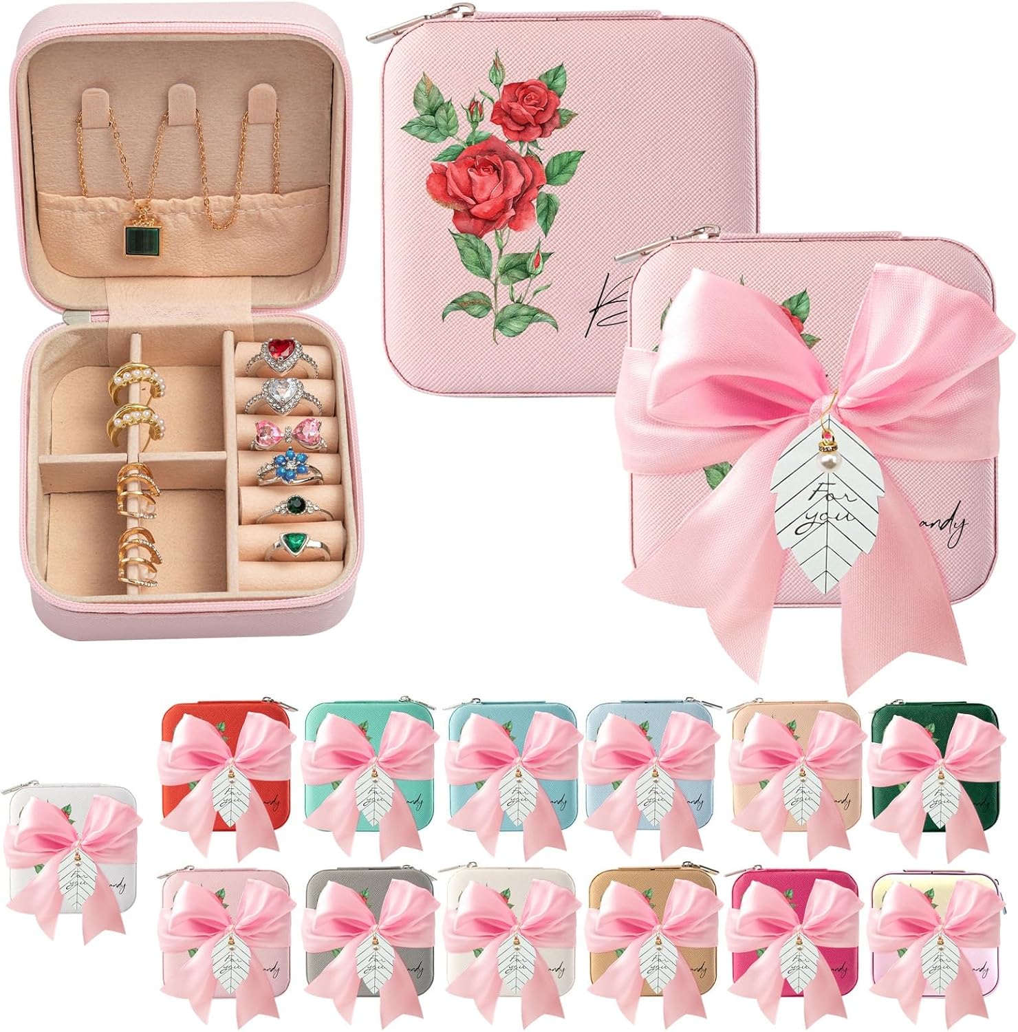 Personalised Travel Jewellery Box with Name and Flower,Mini