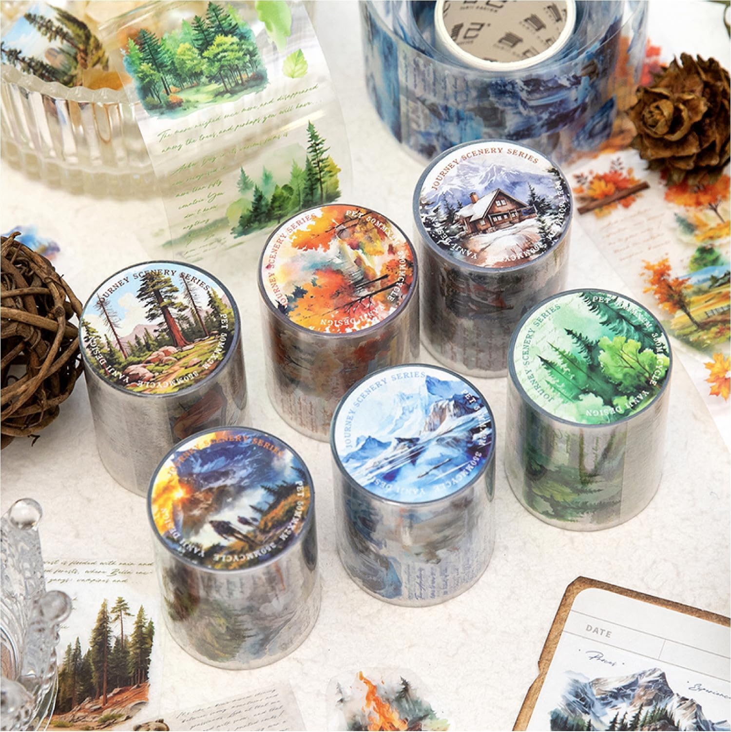 Zestawy taśm Washi PET, 6 rolek, estetyczne naklejki do scrapbookingu, kolorowe naklejki do albumu fotograficznego, na scrapbooking, journaling, akcesoria do scrapbookingu, Bullet Journals