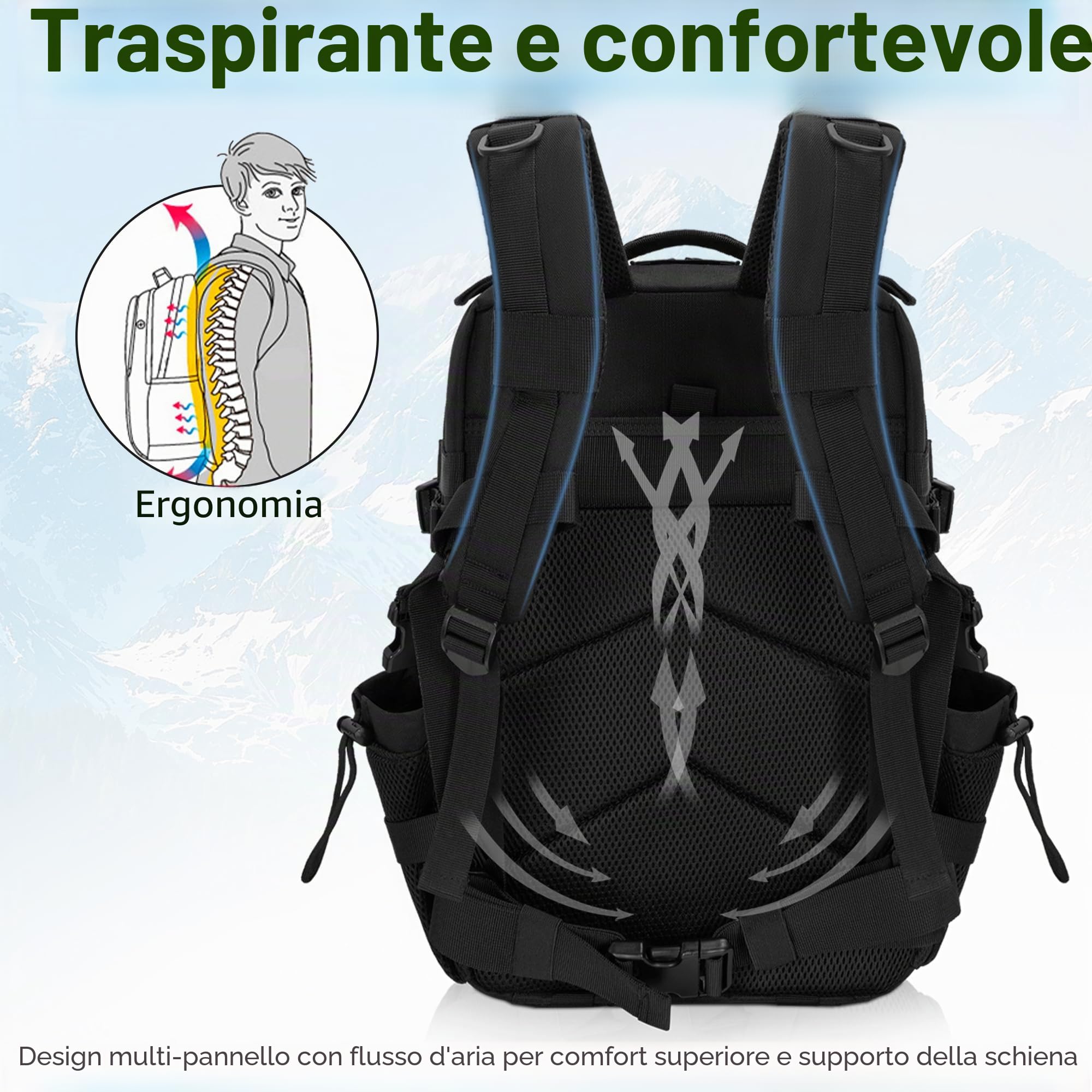 OUUTMEE Zaino tattico militare (25L/35L/45L), zaino MOLLE per uomini e donne, esercito Assult Camouflage caccia Daypack 3 giorni Bug Out Bag Borsa per computer portatile per escursioni, viaggi