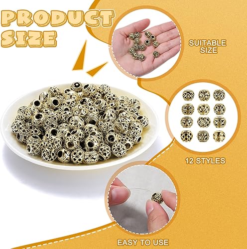 Miniatura 10 de 120 cuentas sueltas espaciadoras de aleación de tono tibetano de 0.394 pulgadas para hacer joyas y manualidades