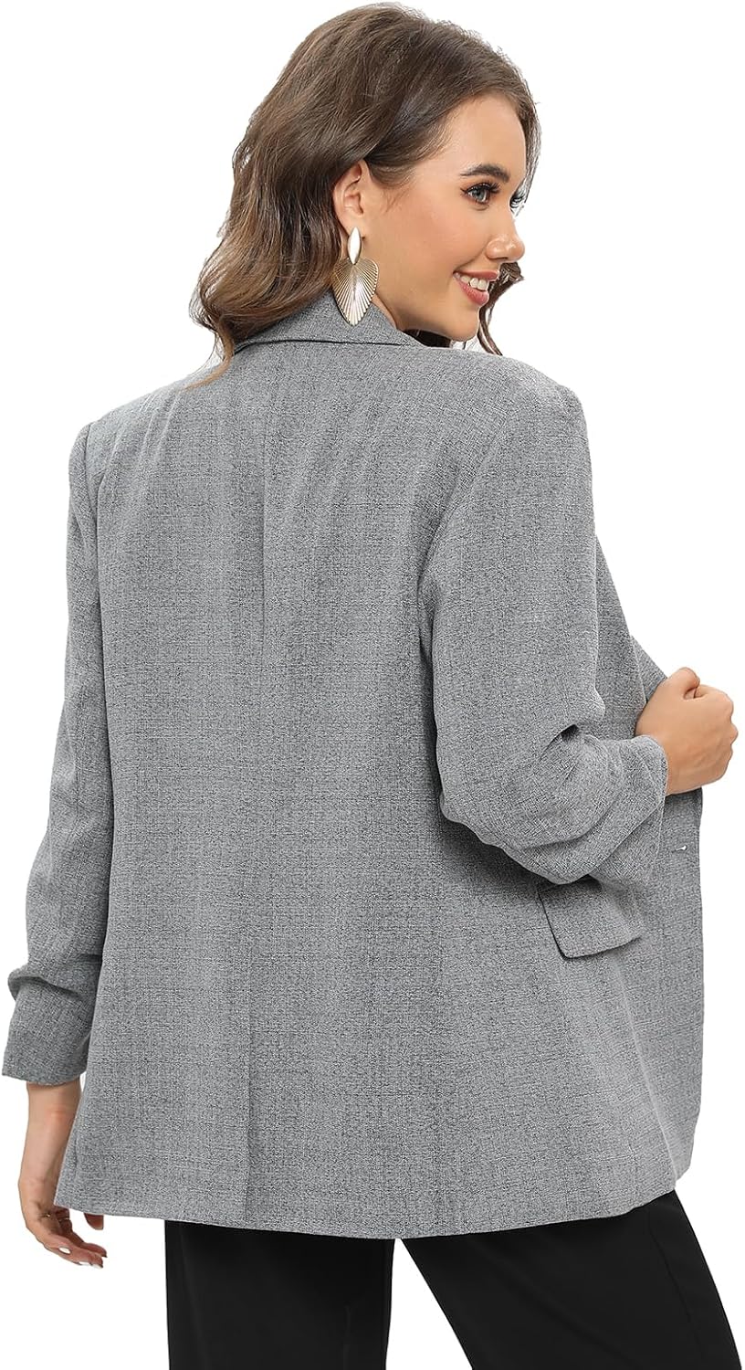 TRNY Womens Blazer Ruched Sleeve Notched Lapel Suit Blazers Jackets with Pockets for Women Business Casual and Work Office