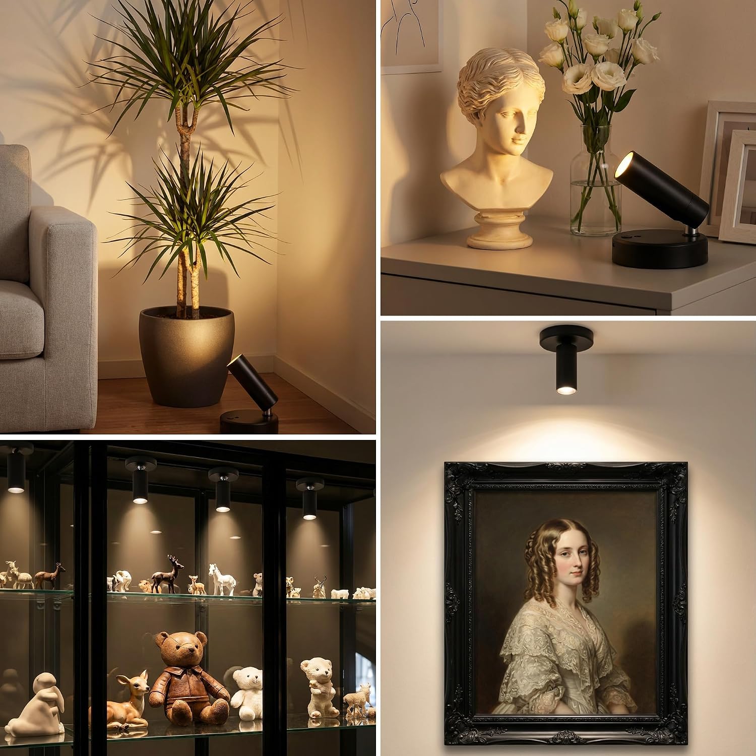 6000mah Rechargeable Spotlight Indoor, 3 Pack Wireless Lighting with Remote | Battery Operated Uplight with 3-CCT,10-Level Dimming,Timer,Spot Lights for Plant,Picture,Art,Gallery,Accent,Wall Decor, Black
