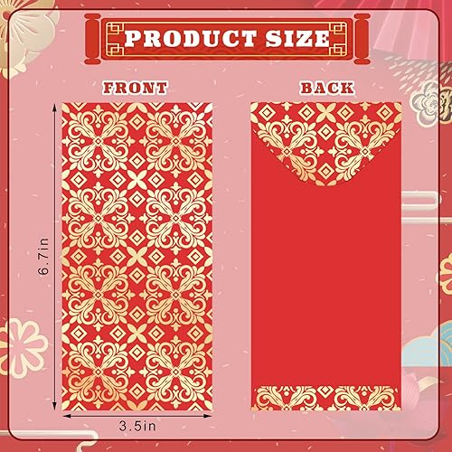 Miniatura 2 de 66 sobres rojos de año nuevo chino lunar, sobres rojos del año 2023, sobres de bolsillo rojos chinos Hong Bao con 6 patrones de diseño, para