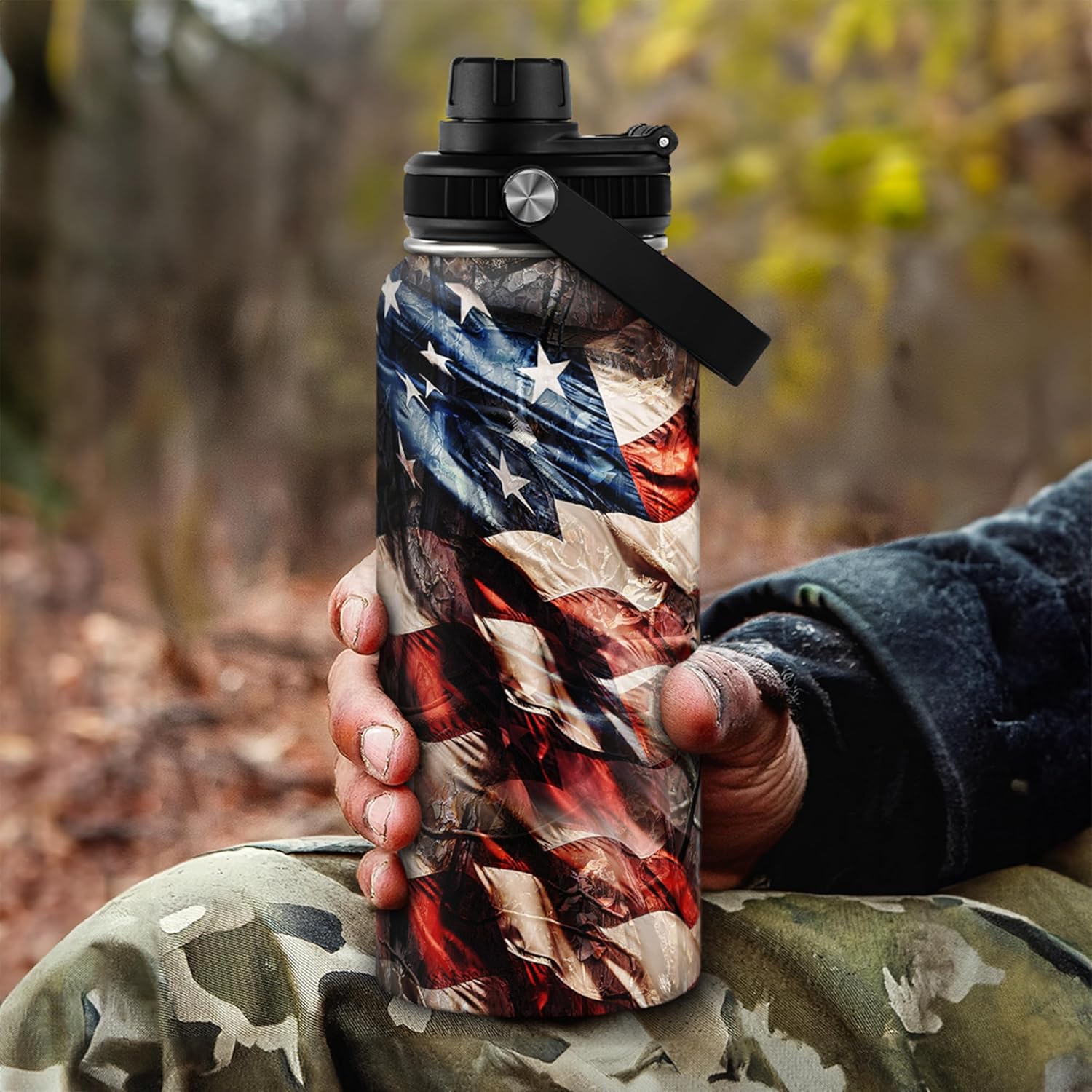 Hunting Water Bottle 32oz - Stainless Steel Insulated Bottles with Lid - Hunting Presents for Men Dad Husband Papa, Hunters Birthday Christmas Fathers Day