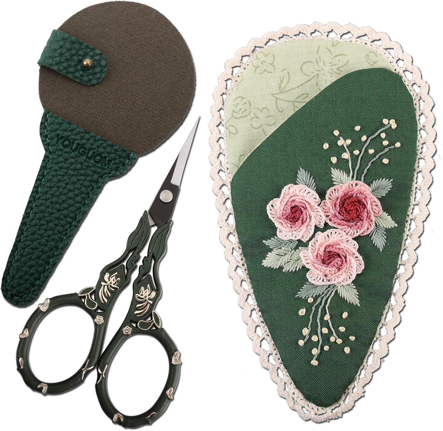 YOUGUOM Vintage Needlework Scissors and 1-Piece Handmade Scissor Cover Sheath for Craft, Sewing, Embroidery, Cross-stitch