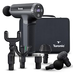 Turonic Professional Handheld Massage Gun - Deep Tissue Percussion Massager 20 Speeds 7 Heads Quiet Powerful Portable Cordless