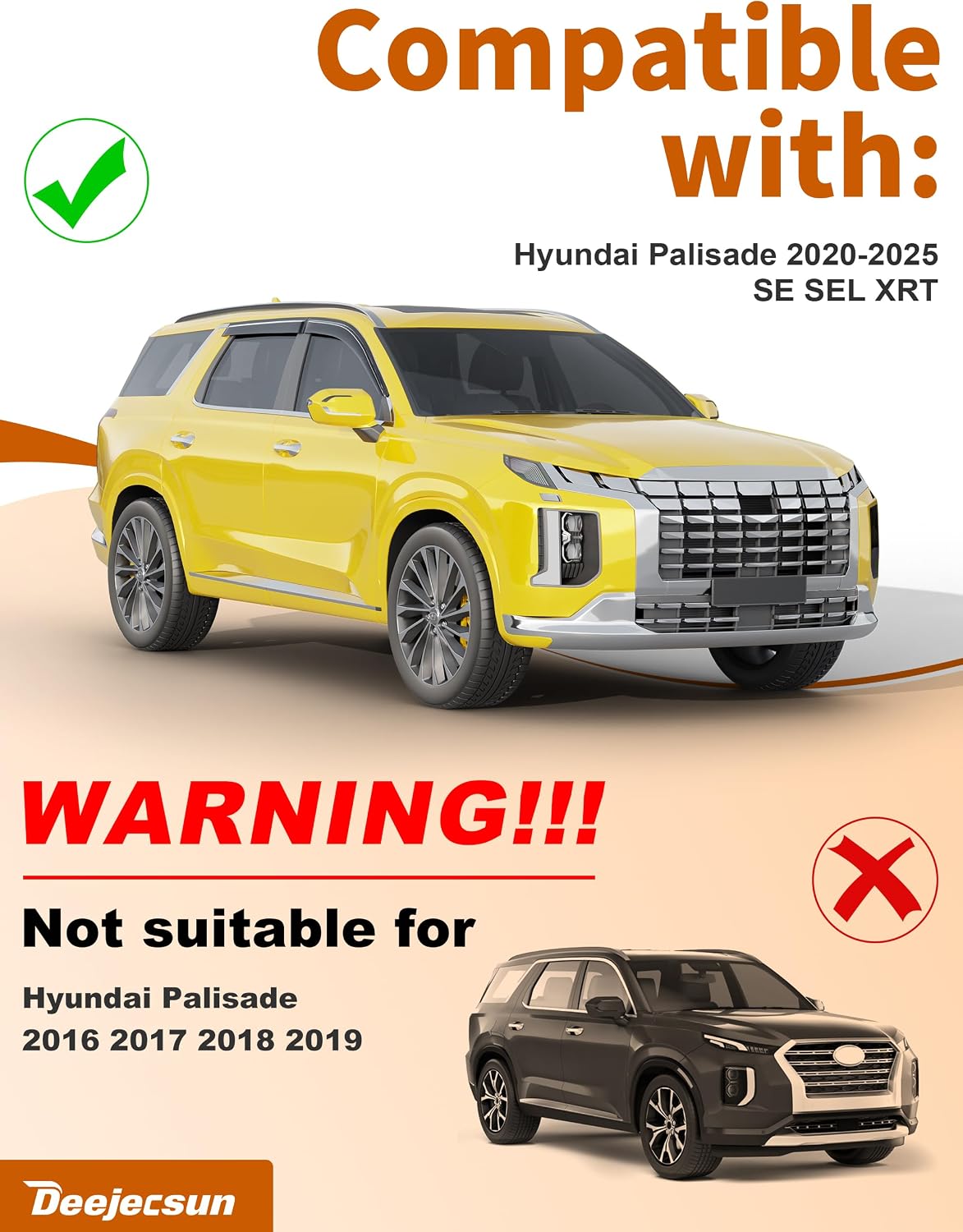 Extra-Thick Window Rain Guards Fit for Hyundai Palisade 2020-2025 SE SEL XRT Rain Guards Tape-on Side Window Deflectors Visors Vent Visors Vent Shades Car Accessories