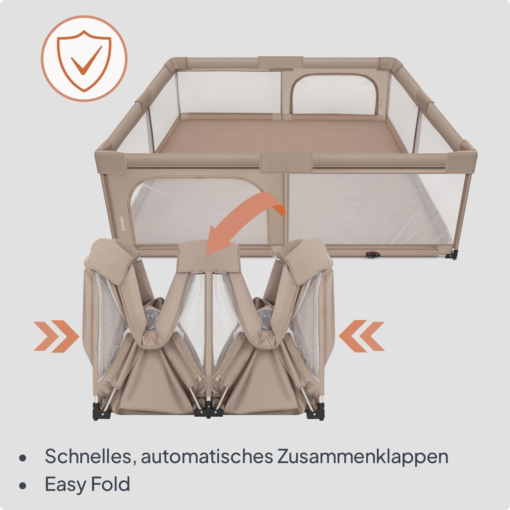 Lionelo Florence XL Easy Fold Laufstall Baby 180 x 200 cm, Faltbares Laufgitter Baby, Ohne Montage Nutzbar, 2 Seiteneingänge mit Reißverschluss, Atmungsaktives Netz, Weiche Kanten, Transporttasche