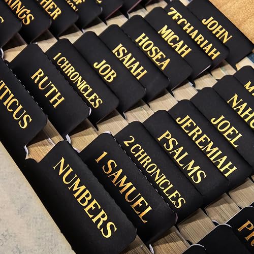 Laminated Bible Tabs, Gold Foil Embossed Lettering Bible Index Tabs for Women Men, Reposition Large Print Sticky Labels, Easy to Read and Apply, 105 Labels for Easy Navigation, Black