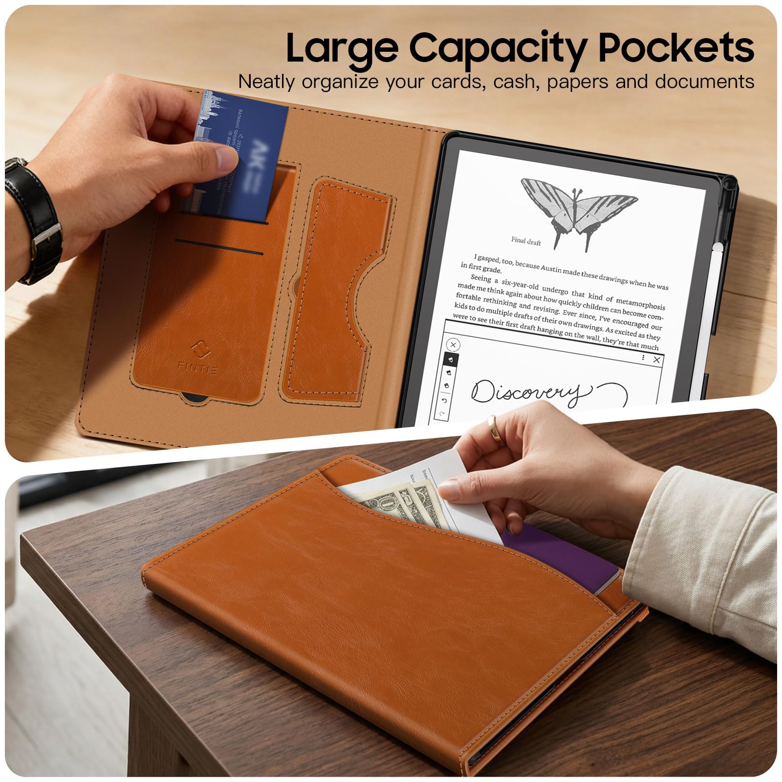 Fintie Funda con soporte para Kindle Scribe (3ª generación) y Kindle Scribe Colorsoft (1ª generación) – 2025, con soporte para bolígrafo y tarjetero, color marrón - 4