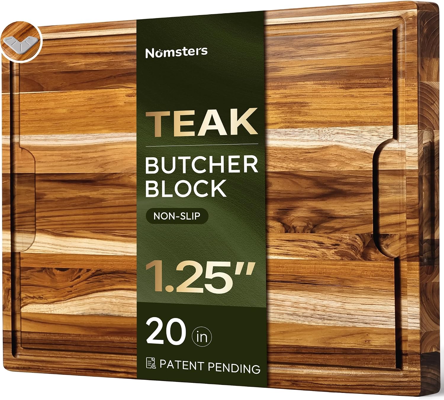 Premium 20x15in Teak Cutting Board with Juice Groove: 1.25in Thick Meat Carving Board