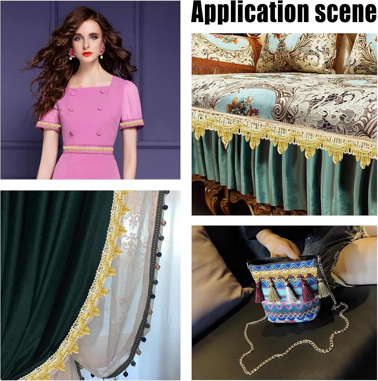 GORGECRAFT 20Yds 3/4" Metallic Gold Braid Lace Trim Flower Glitter Scroll Trims Craft Ribbon Decorated Woven Gimp Fringe Trim Tassel Trimmings Garment Accessory for Sewing Wedding Bridal Jewelry