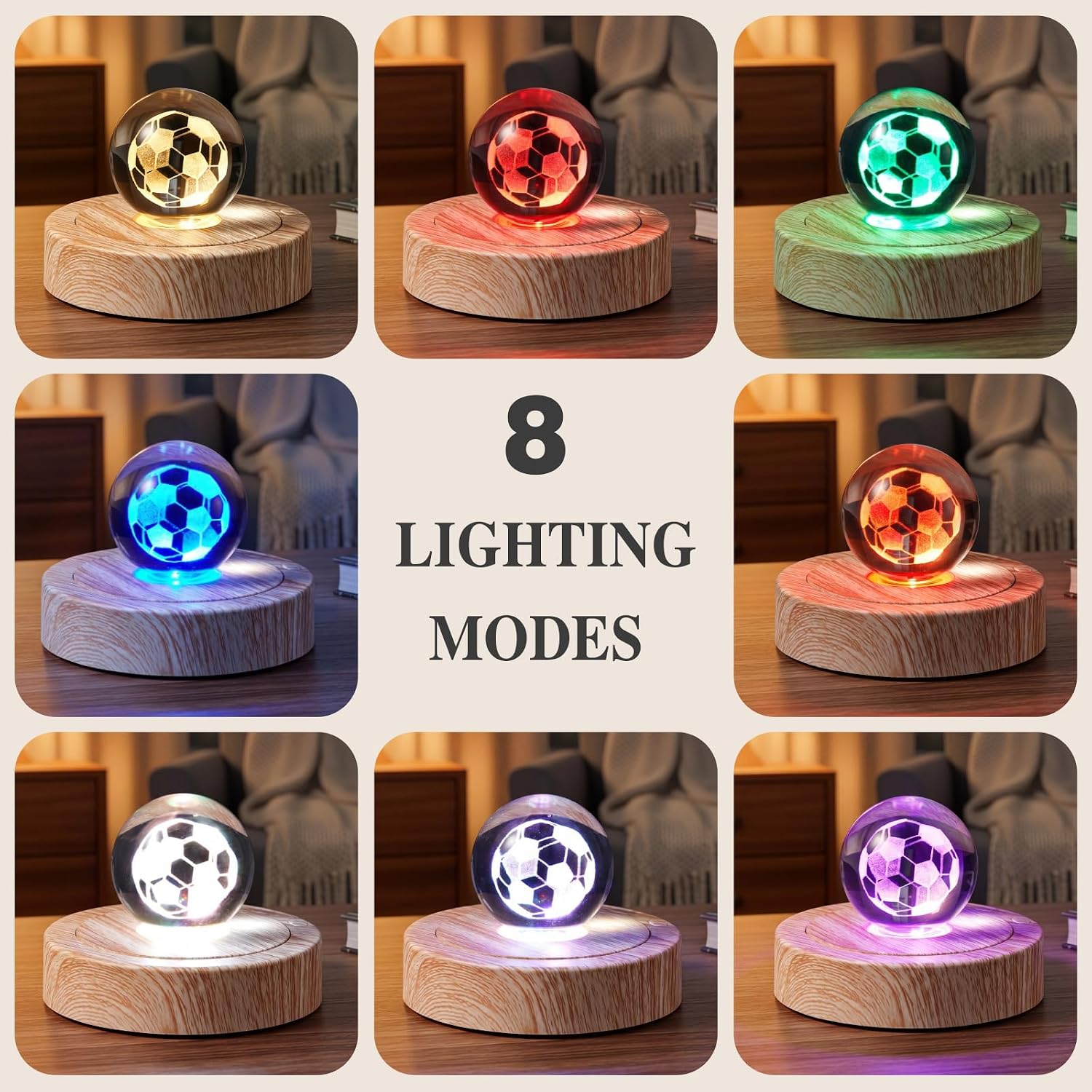 Woanger 2 Pcs 4.5 Inch Rotating Display Stand LED Motorized Turntable Base with 360° Rotation Lighted Base for Crystal Jewelry Display USB & Battery Powered (Classic,Wood Color,)