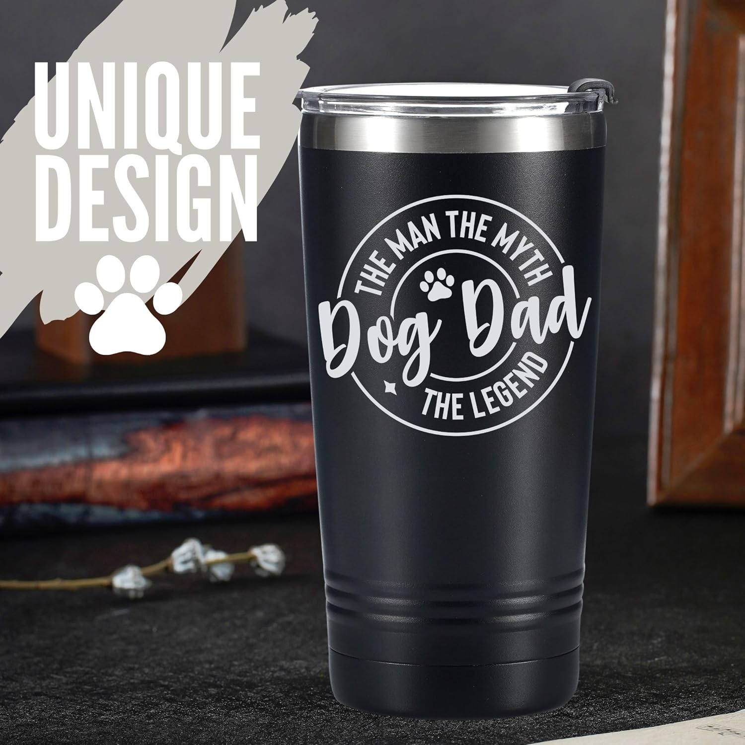 Onebttl Dog Dad Gifts for Men, The Man The Myth The Legend, 20oz Stainless Steel Travel Mug Tumbler with Lid and Straw for Dog Dad, Dog Lover, Owner, Black - Image 4